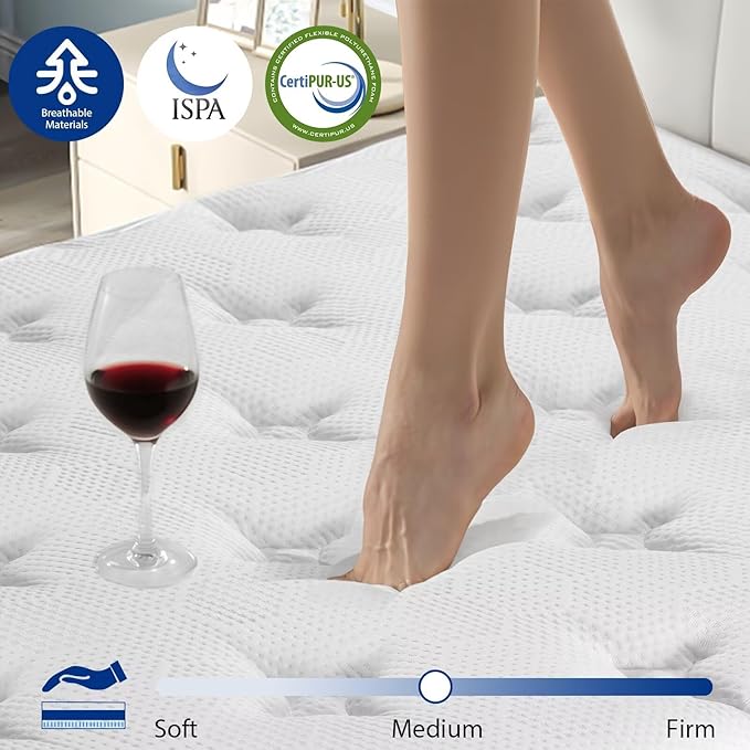 inight 10 Inch Twin Mattress, Twin Size Mattress Hybrid in a Box for Pressure Relief, Gel Memory Foam Medium Firm Mattress with Wrapped Pocket Springs for Pain Relief Comfort Sleep, 180 Night Trial