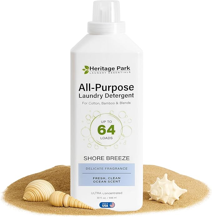Heritage Park Luxury Laundry Detergent | Dermatologist Tested Plant based Natural & Enzyme Laundry Detergent | Sensitive Skin Friendly - Shore Breeze (32 fl oz)