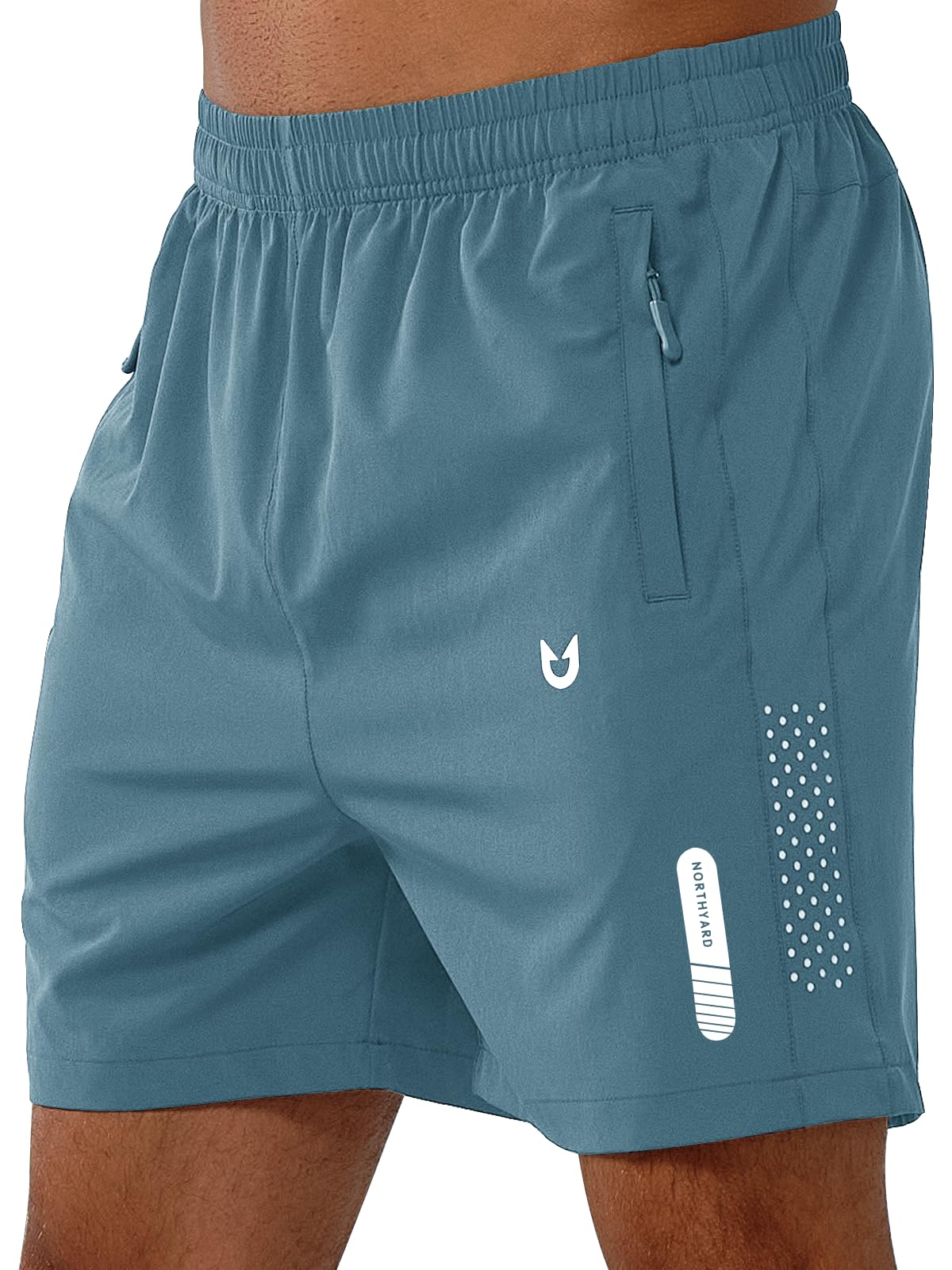 NORTHYARD Men's Athletic Running Shorts Gym Workout 7"/9"/5" Quick Dry Lightweight Sports Basketball Tennis 3 Zipper Pockets GREYBLUE-5inch XL