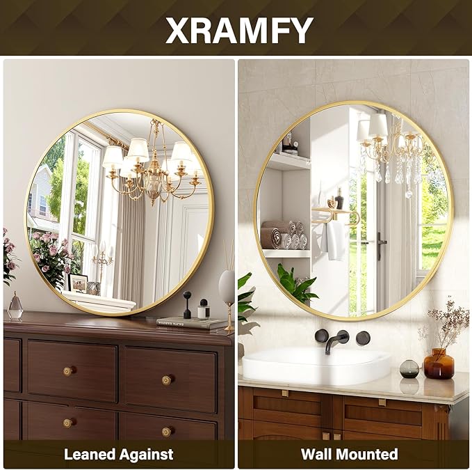 30 Inch Round Mirror - Circle Mirrors for Bathroom, Entryway and Living Room Wall Decor, Modern Hanging Vanity Mirror, Matte Gold Circle Decorative Wall Mirror