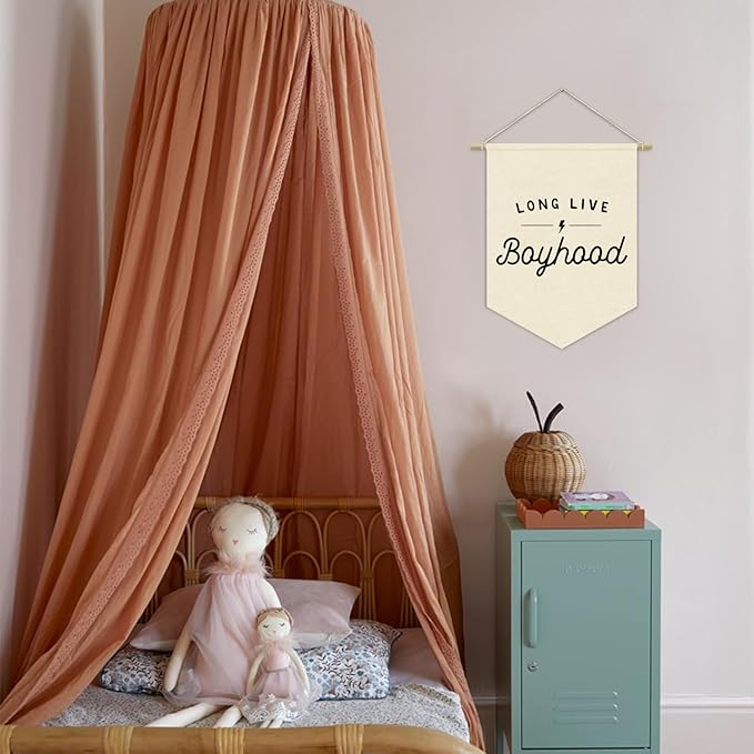 Boys Room Decor, Long Live Boyhood Linen Canvas Banner, Minimalist Boy Nursery Wall Hanging Pennant Flag Banner for Boys Kids Toddler Room Bedroom Playroom Decor, 15x11in
