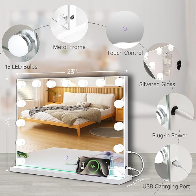 Hollywood Vanity Mirror with Lights, 3 Color Lights, 10x Magnification