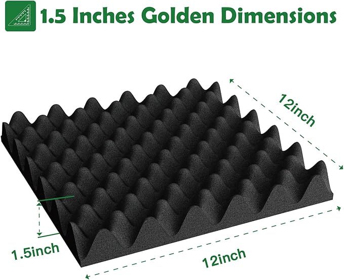 6 Pack 1.5"X12"X12" Acoustic Foam, Self Adhesive Sound Proof Egg Crate Foam
