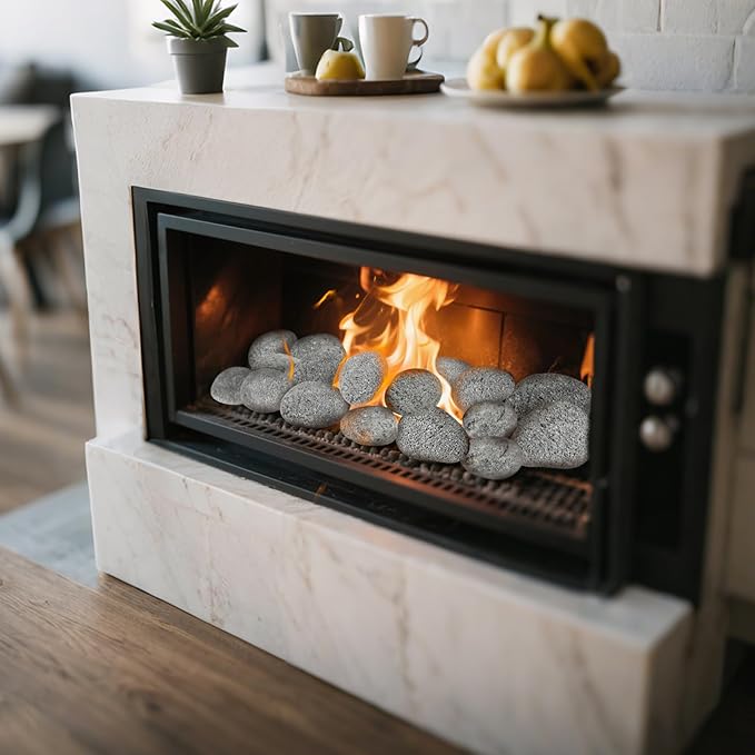 Skyflame 3-5 Inch Round Lava Rock Pebbles, 15 Pounds Black Natural Tumbled Stones for Indoor Outdoor Gas Fire Pit|Fireplaces|Garden Landscaping Decoration| Cultivation of Potted Plants