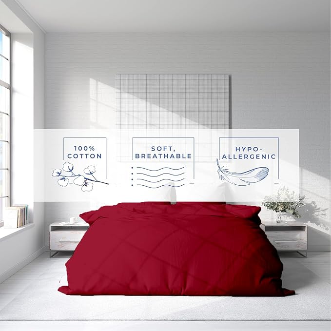 Kotton Culture 120"x120" 3 Pc Super King Plus/Super Oversize King Duvet Cover Set 100% Egyptian Cotton 600 TC Comforter Cover,Zipper Closure & Corner Ties -Fits Only Extra Large Inserts -Red Burgundy