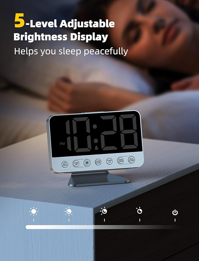 Odokee Digital Alarm Clocks for Bedrooms: Large Bold Number 5 Brightness Dimmer