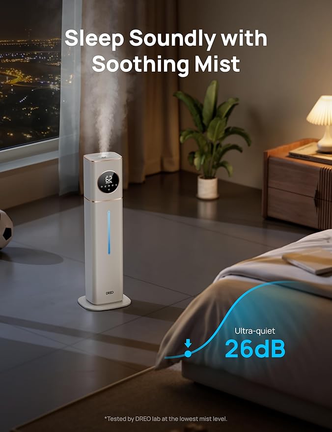 Dreo 11L Smart Humidifier Large Room 700 ft², 100H Cool Mist Air Humidifiers for Bedroom Baby Plants, Top-Fill Self-Cleaning Tank, 26dB, Auto Mode, RGB Light, Remote & APP Control, HM735S White