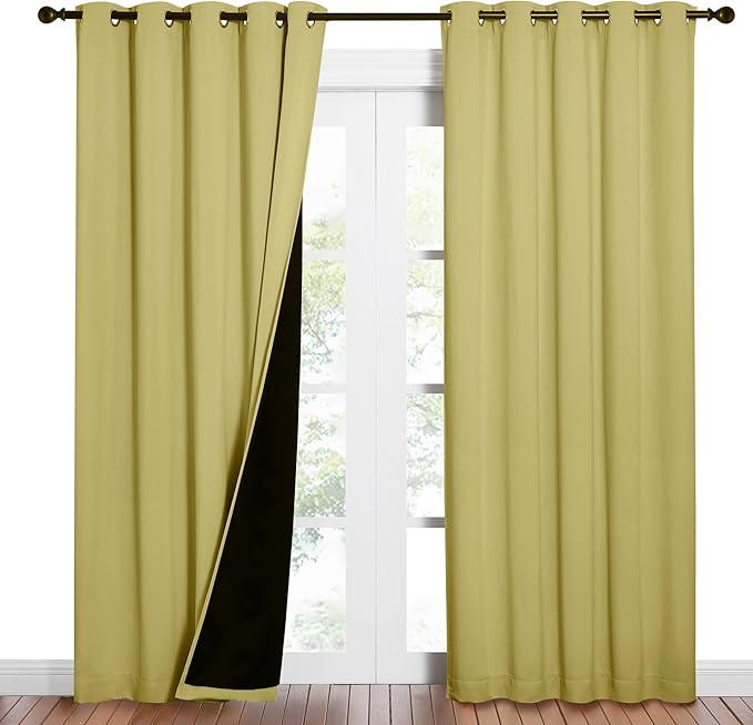 NICETOWN Paler Yellow Full Shade Curtain Panels, Pair of Energy Smart & Noise