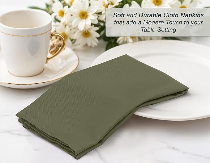 Zoyer Cloth Napkins Set of 4, 18x18 Inches Cotton Enrich Napkins Cloth ‎Washable, Soft & Durable Dinner Napkins for Parties, Wedding, Christmas, ‎Thanksgiving & Everyday Use - Martini Olive