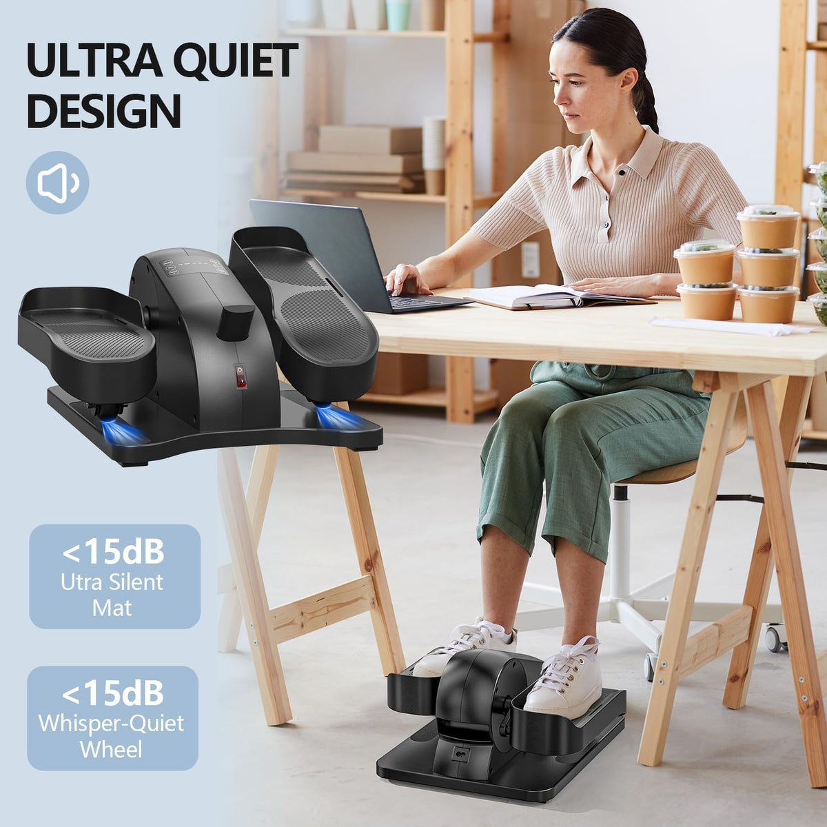 Under Desk Elliptical Machine - Portable Mini Exerciser for Seniors | Quiet Electric Foot Pedal for Home Office
