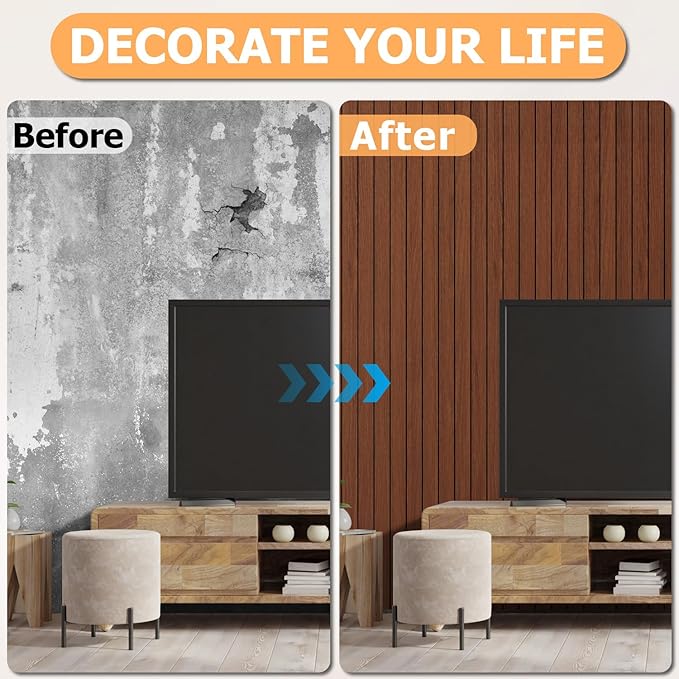 Arthome Peel and Stick Slat Wall Panels 15.7 "x120, Self-Adhesive PVC Wood