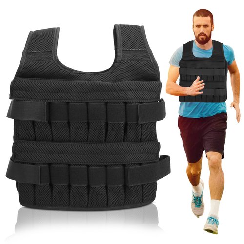 35KG Weighted Vest（Without Weight）, 53x44cm/20.9x17.3in Strength Training Fitness Sandbag Adjustable Sports Running Mesh Vest for Men Women