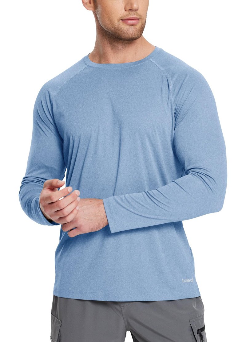 baleaf Men's Long Sleeve Running Shirts Workout Tops Quick Dry SPF Rash Guard Lightweight Hiking Sun Protection t Shirt Blue M