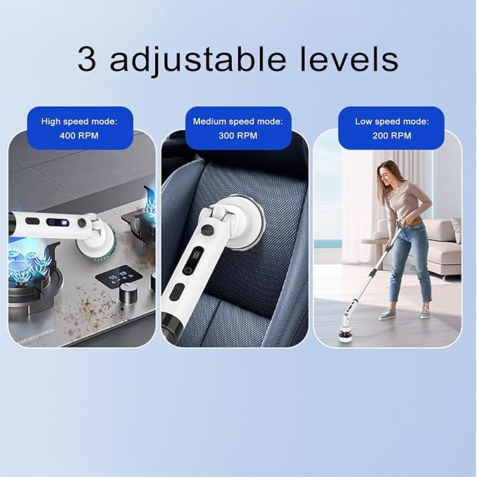 ZJchao Electric Scrubber for Cleaning, Bathroom Cleaning Supplies, Water Proof Cordless with 9pcs Brush Heads and Telescopic Handle for Floors, Bathroom, Kitchen (White)