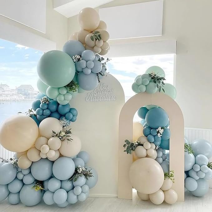 Blue and Green Balloon Arch Kit,122Pcs Sage Green Dusty Blue Matte Neutral Balloons for Boho Wedding Bachelor Party Bridal Baby Shower Engagement Anniversary Graduation Birthday Decorations
