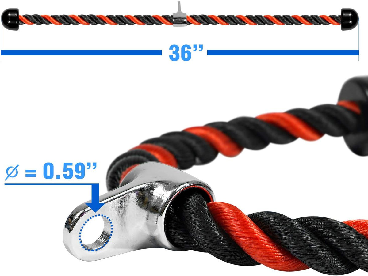 Yes4All Deluxe Tricep Rope - Adjustable 27 & 36 Inch Cable Attachment for Gym Pulley System | 4 Colors Available