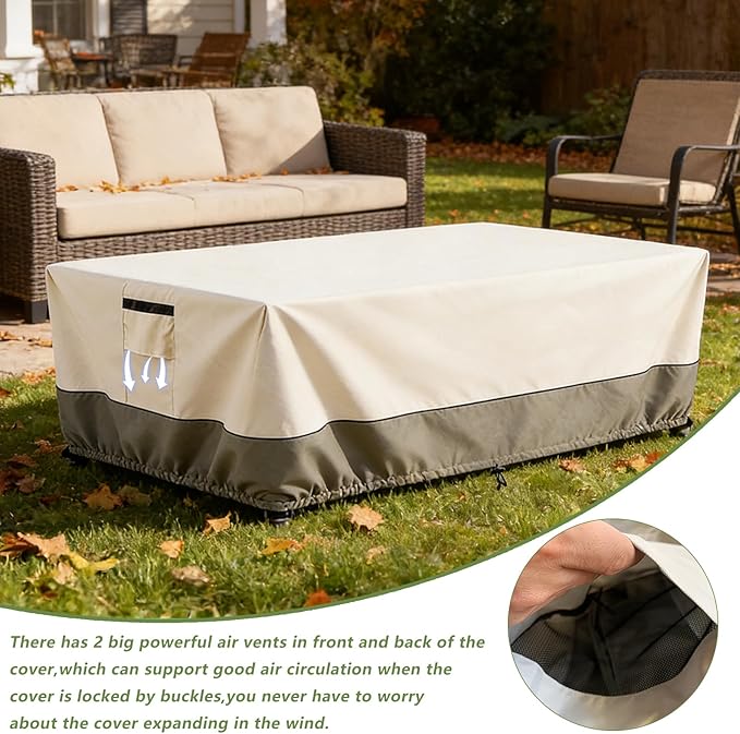 72 Inch Rectangular/Oval Patio Table Cover,Heavy Duty Waterproof Outdoor Dining Table Cover, Patio Furniture Covers, Beige