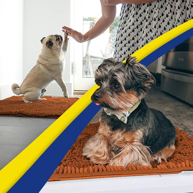 Muddy Mat® | Super Water Absorbent Door Mat Indoor, Microfiber Quick Dry Chenille Entryway Rug, Slip Resistant Front Door Mat, Indoor Mats for Entryway, Machine Washable Pet Rug, Orange 32" x 70"