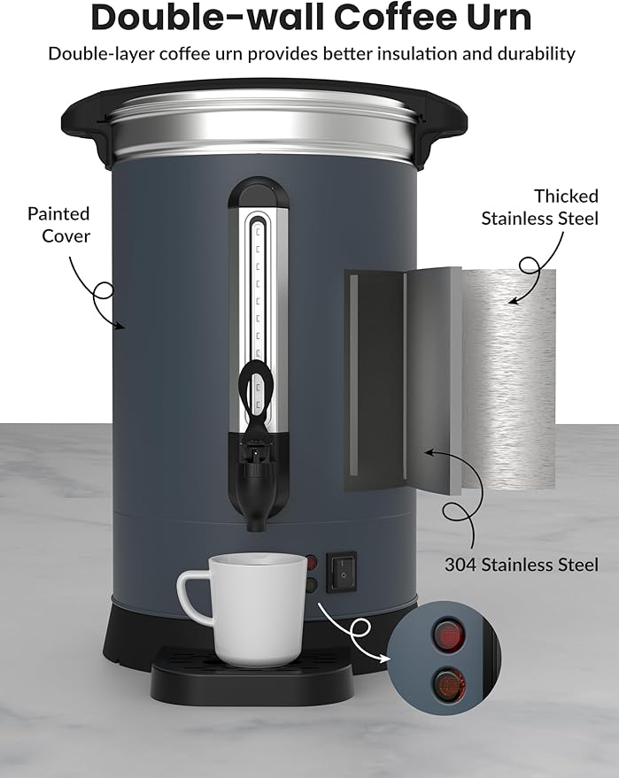 120 Cups Coffee Urn - 18l(4.8 Gallon) Large Coffee Maker,Commercial Coffee Maker - Stainless Steel, Double-Wall Insulated, Quick Brewing - Ideal for Large Events