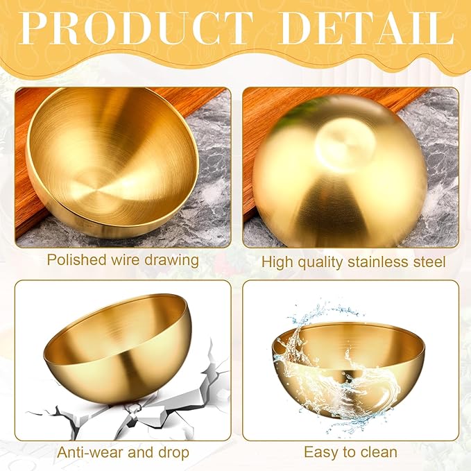 Nuogo 10 Pcs Stainless Steel Mixing Bowls Decorative Esthetician Bowls for Wedding Party Baking Prepping Serving Facial Food Salad Fruit Snack Soup Cereal(5.9 Inch,Gold)
