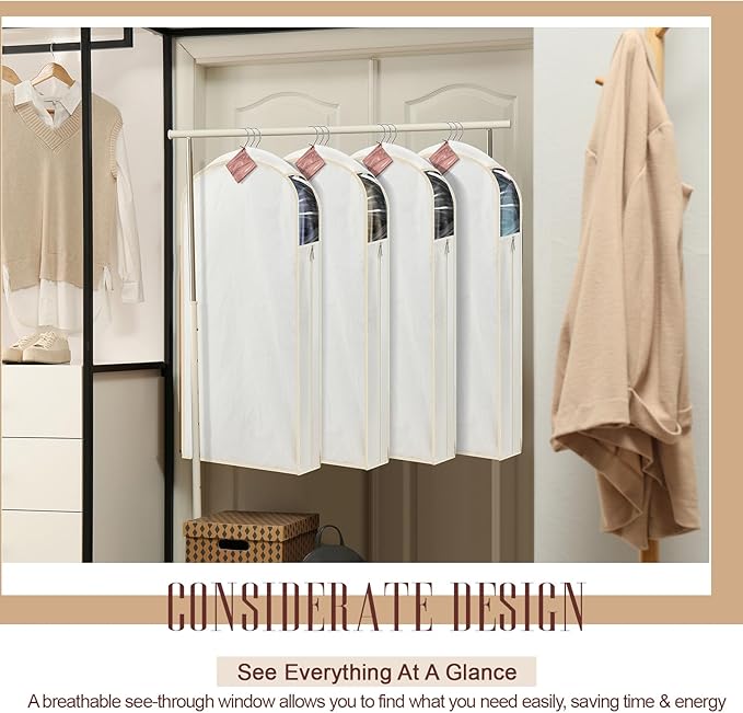 2 Sets 40 Inch Linen Fabric Bags for Hanging Clothes and Storage with Cedar Blocks for Fresh Smell and Moth Protection Sandpaper for Suit Fur Coat Jacket Sweater