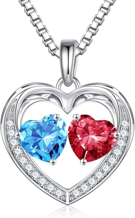 Iefil Christmas Gifts for Women Wife - 925 Sterling Silver Heart Birthstone Necklace, Anniversary Birthday Gifts for Women Wife Girlfriend Mom, Birthstone Jewelry Gift for Her