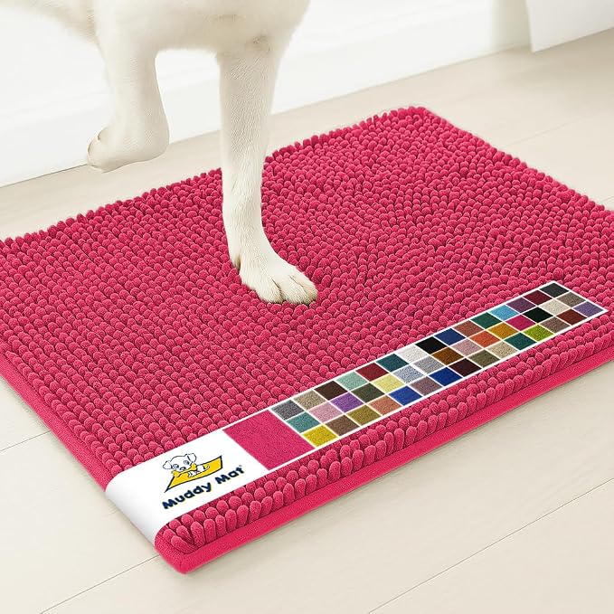 Muddy Mat® | Super Water Absorbent Door Mat Indoor, Microfiber Quick Dry Chenille Entryway Rug, Slip Resistant Front Door Mat, Indoor Mats for Entryway, Machine Washable Pet Rug, Hot Pink 48" x 72"