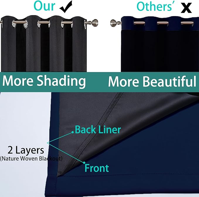 Yakamok 100% Blackout Curtains 96 Inches Long, 2 Thick Layers Heat and Full