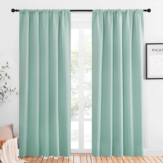 NICETOWN Window Curtains Blackout Drapes, Aqua Blue, 1 Pair, 52 by 84-Inch