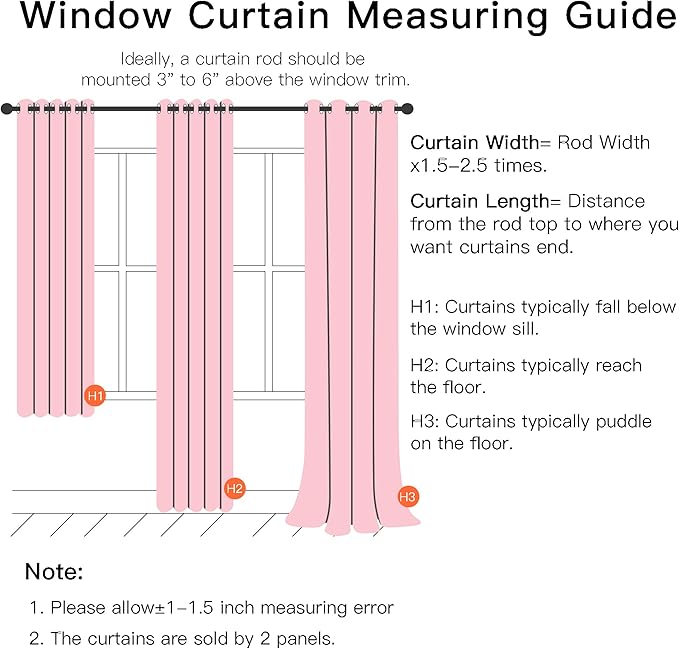 XiDi Pink Curtains for Bedroom Decor, Baby Pink Kids Blackout Curtains for