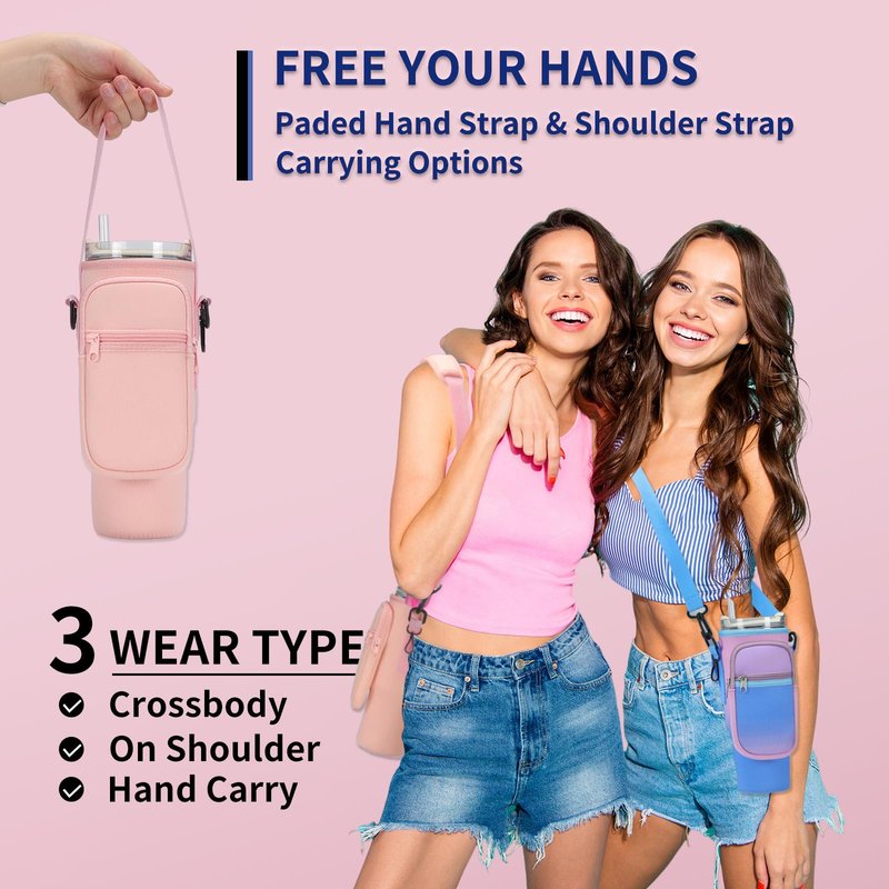 GOEWY Water Bottle Carrier Bag for Stanley 40 oz Tumbler with Phone Pocket Neoprene Water Bottle Holder with Shoulder & Handheld Strap Stanley Cup Accessories