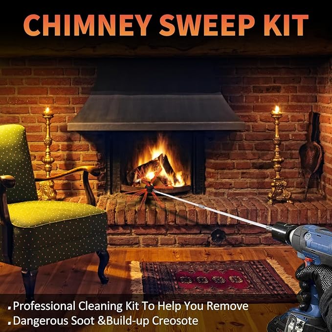 Sealegend 23 Feet Chimney Sweep Kit Chimney Brush, Chimney Cleaning Kit and Rotary Chimney Cleaning System, Fireplace Brush Tool with 7 Nylon Flexible Rods
