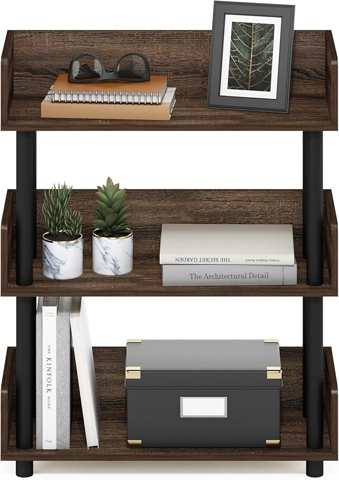 Furinno Turn-N-Tube 3-Tier Freestanding Multipurposes Display Rack, Bookshelf, Walnut