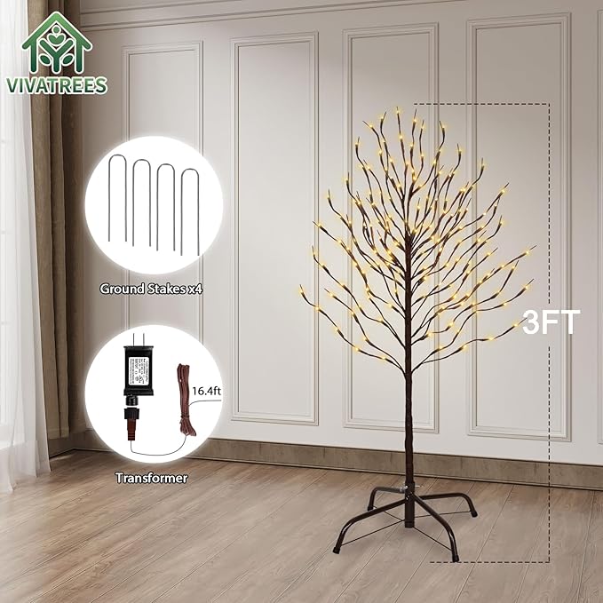 Star Light Trees, 3ft Lighted Branches with Warm White Fairy Lights, Indoor Outdoor Christmas & Wedding Decor (Brown Branch Star Trees)