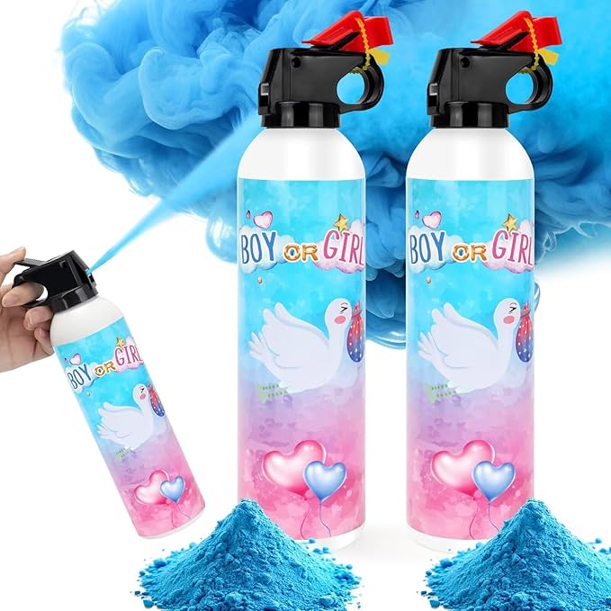 Gender Reveal Fire Extinguisher, 2 Pack Baby Boy Gender Reveal Ideas Party Decor, Biodegragable Gender Reveal Party Supllies (Large)