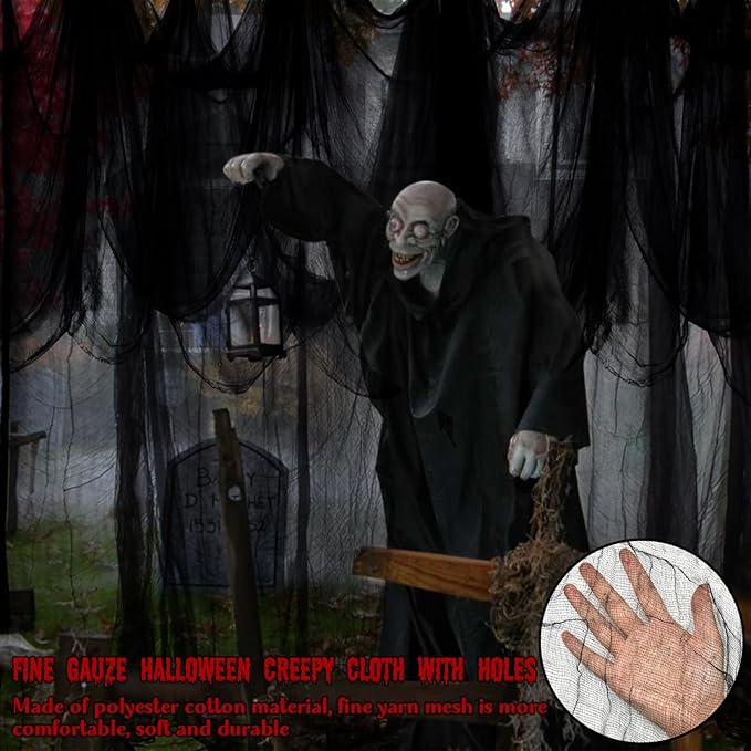 ZeeDix Halloween Black Creepy Cloth 85 x 600in Giant Home Deco Spooky Scary Gauze Cloth for Halloween Party Supplies Haunted Houses Outdoor Yard Wall Doorways Decoration