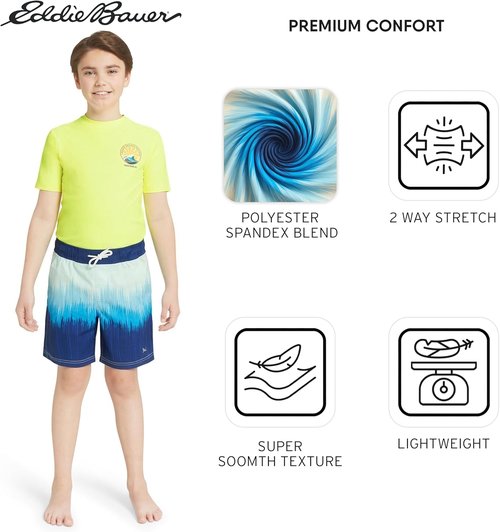 Eddie Bauer Boys' Swim Trunks - UPF 50 Sun Protection with Comfort Liner | Stylish & Durable