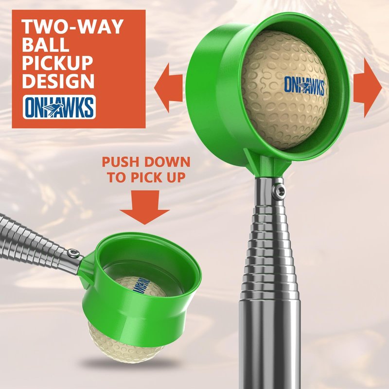 ONHAWKS Golf Ball Retriever for Water,Telescopic 12Ft/9Ft Stainless Steel Shaft Two-Sided Easy Pick Up Balls,Unbreakable Head Retriever Tool Golf Accessories Golf Gift for Men