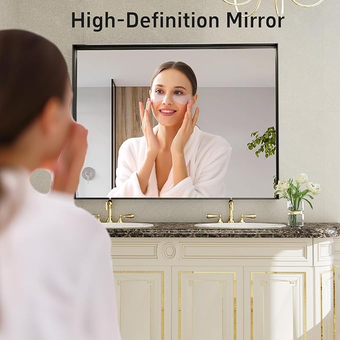 40x30 Inch Black Bathroom Mirrors for Over Sink, Wall Mirror, Metal Framed, Modern Rectangle Mirror, Wall-Mounted Vanity Mirrors Horizontal/Vertical