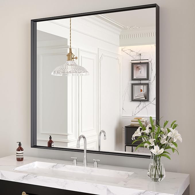 LOAAO Black Bathroom Mirror 32"X32"