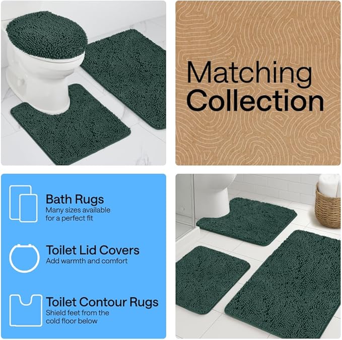 GORILLA GRIP Bath Rug Mat 30x20, Thick Soft Absorbent Chenille, Quick Dry Microfiber Mats, Rubber Backing Washable Shower Floor Rugs, US Designed Bathroom Bathmat Home Decor Accessories, Hunter Green