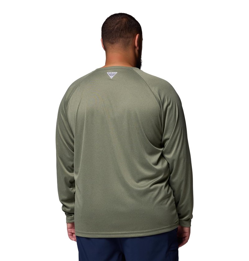 Columbia Men's PFG Terminal Tackle Long Sleeve Fishing Shirt, Cypress Heather/Carbon Logo, X-Large Tall