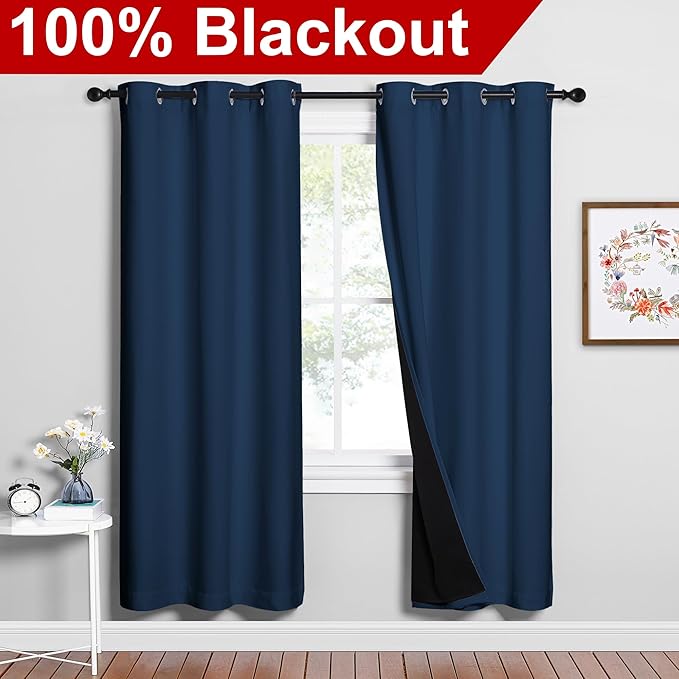 NICETOWN Moroccan Blue Full Shade Curtain Panels, Pair of Energy Smart & Noise