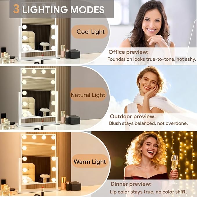 Hollywood Vanity Mirror with Lights 14" x 19", 10x Magnifying, 12 LED Bulbs