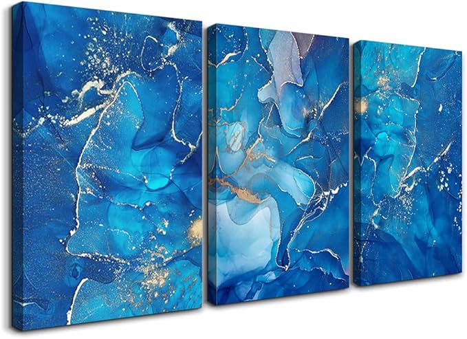 Canvas Wall Art For Living Room Family Wall Decorations For Bedroom Modern Bathroom Wall Decor Paintings Abstract Blue Pictures Artwork Inspirational Canvas Art Prints Kitchen Home Decor 3 Piece