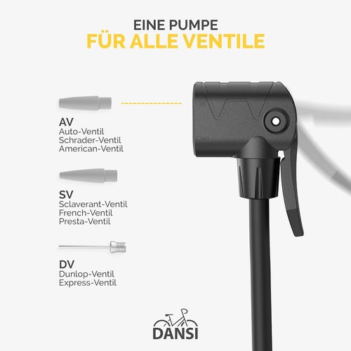 DANSI Bike Floor Pump - High Pressure 180 PSI with Gauge for Presta & Schrader Valves | Portable Multi-Purpose Air Pump
