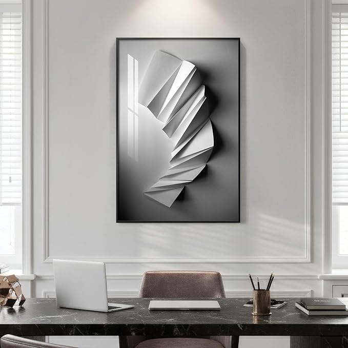 Framed Black and White Modern Elegant Abstract Wall Art, Large Contemporary