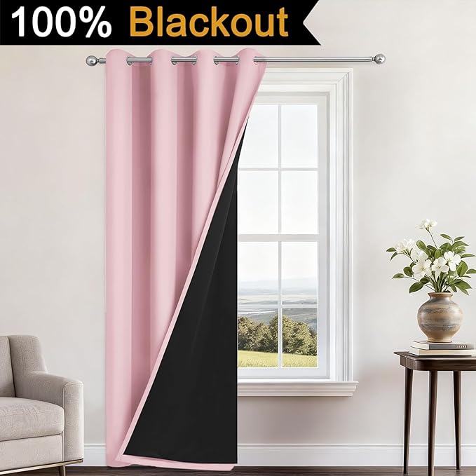 Yakamok 100% Blackout Curtains 84 Inches Long, 2 Thick Layers Heat and Full