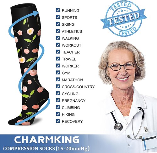CHARMKING Compression Socks - 15-20 mmHg Support for Men & Women | 8 Pairs for Enhanced Circulation & Athletic Performance