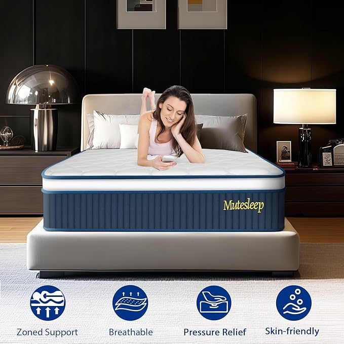 Twin Mattress 12 Inch, Medium Firm Hybrid Mattress with Memory Foam and Pocket Springs for Pressure Relief, Edge Support, Enhanced Lumbar Support